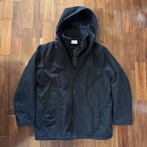 Calvin Klein Mens Sz L Black Hooded Jacket Water Wind Resistant